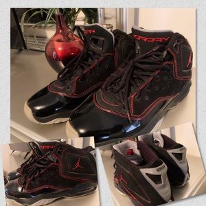 Red and black Jordans